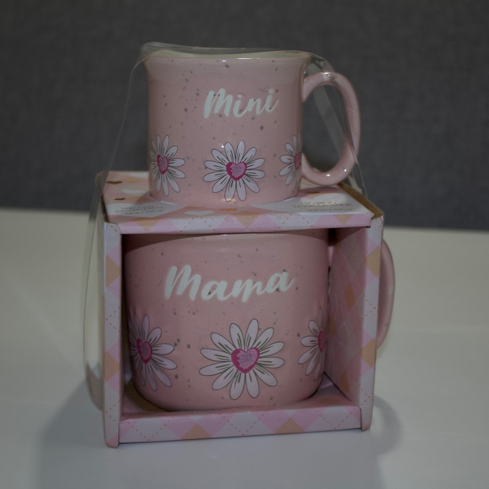 Simple & Sweet Mug Set Mommy & Me Mama Mini Pink Daisy 15oz 7oz NIB